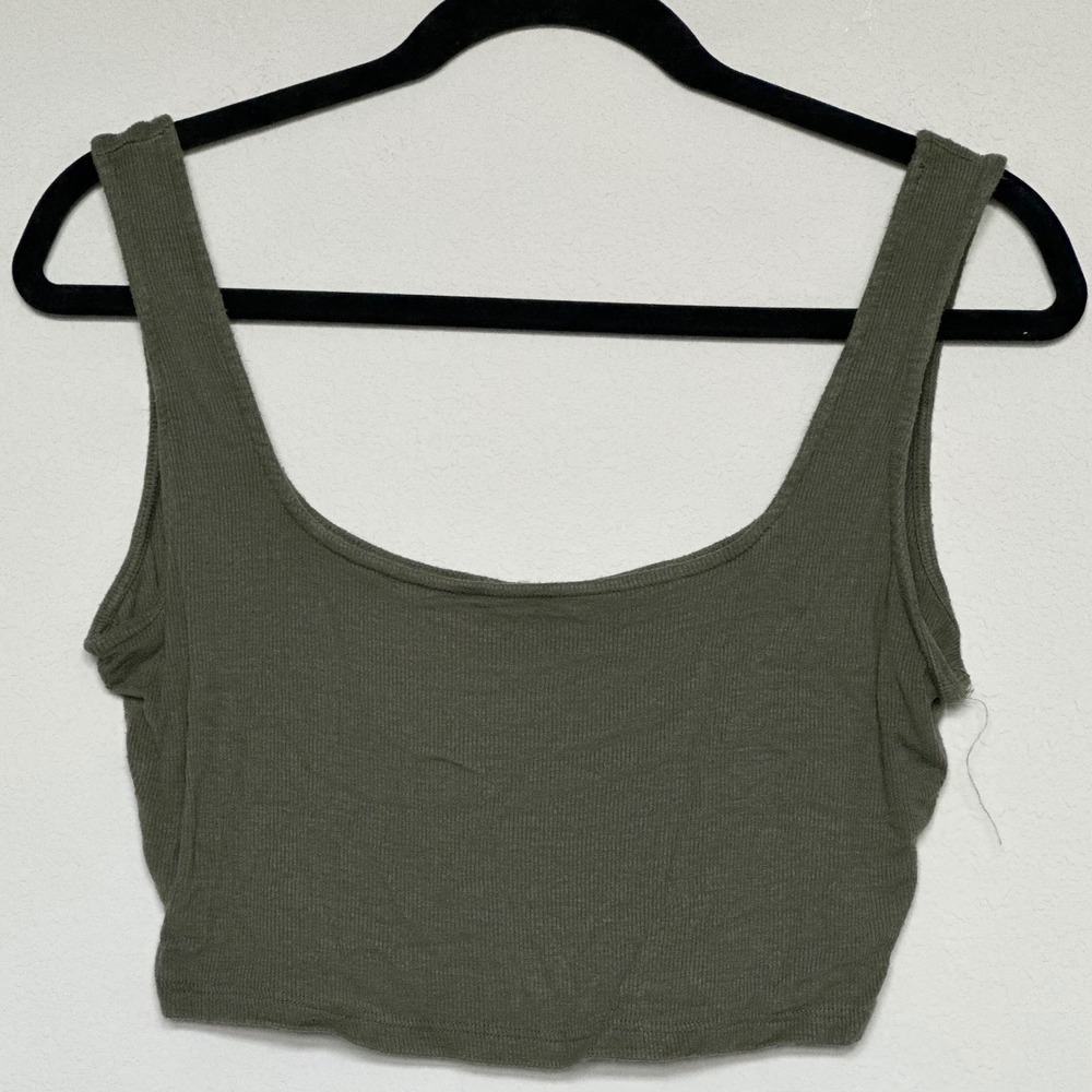 Zenana Olive Green Ribbed Crop Tank Top Scoop Neck XL RT-8304BA